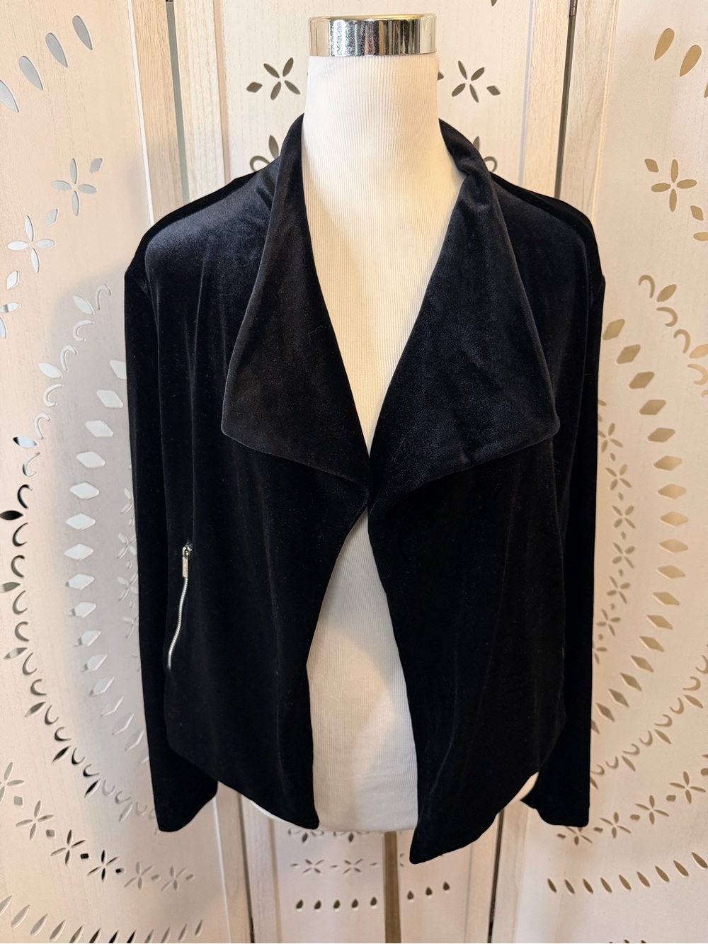 Calvin Klein Black Velvet Open-Front Women's Jacket Blazer